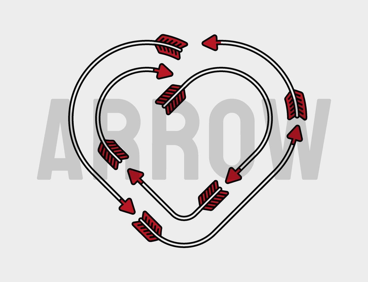 artwork illustration of rotating arrows form a heart. in outline and gothic horror cartoon style for apparel or clothing vector