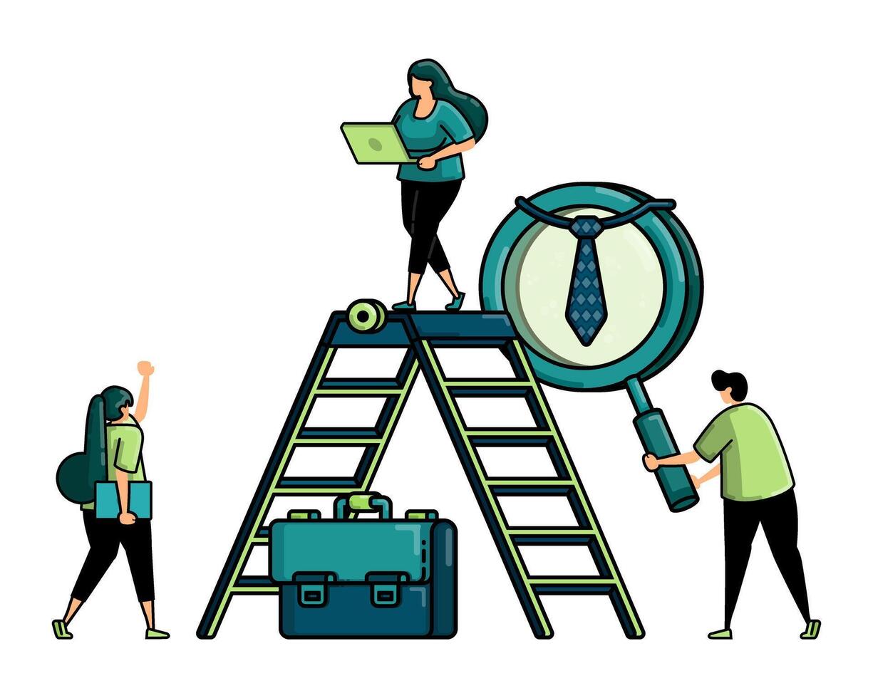 illustration of hiring with ladder above briefcase for the metaphor of climbing the career and job vacancies with higher positions vector