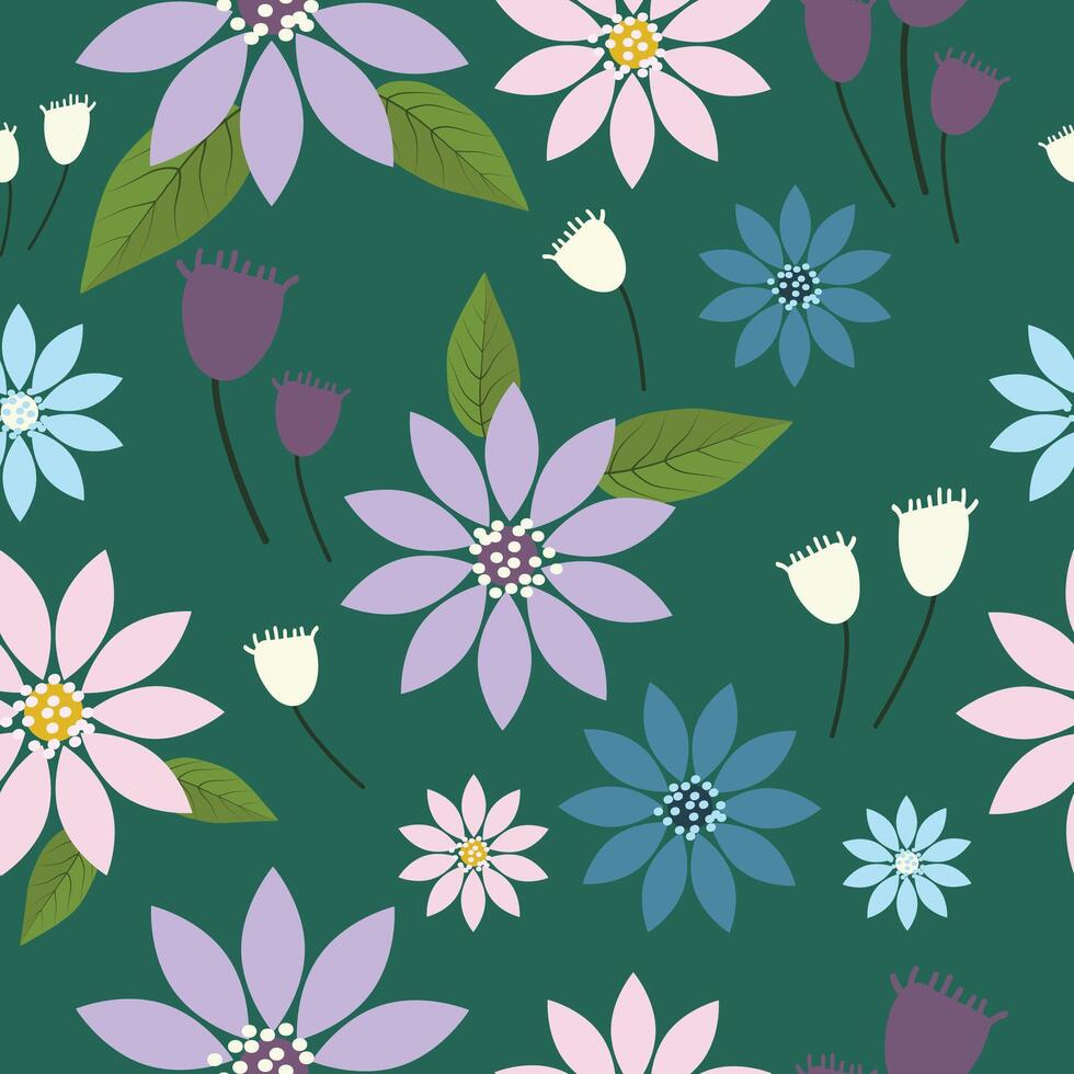 Cute hand drawn vintage floral pattern seamless background vector