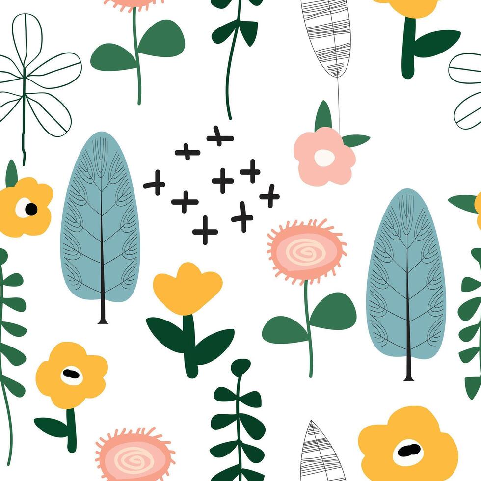 Seamless cute hand drawn floral pattern background vector