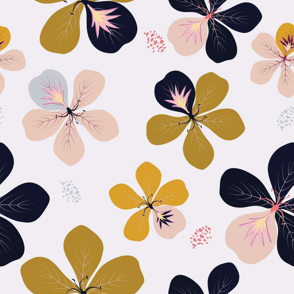 Seamless beautiful hand drawn flowers pattern background vector