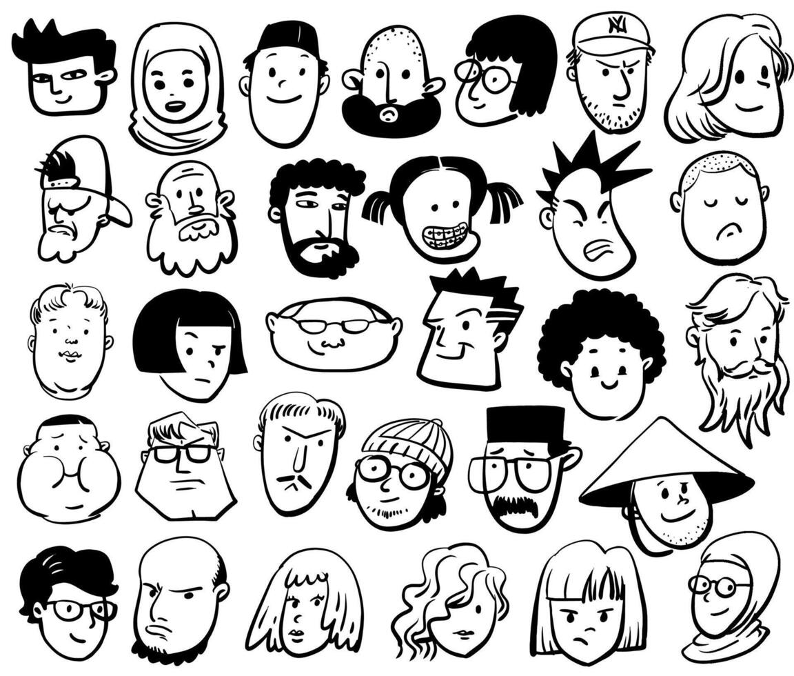 Face character set hand drawn illustration vector