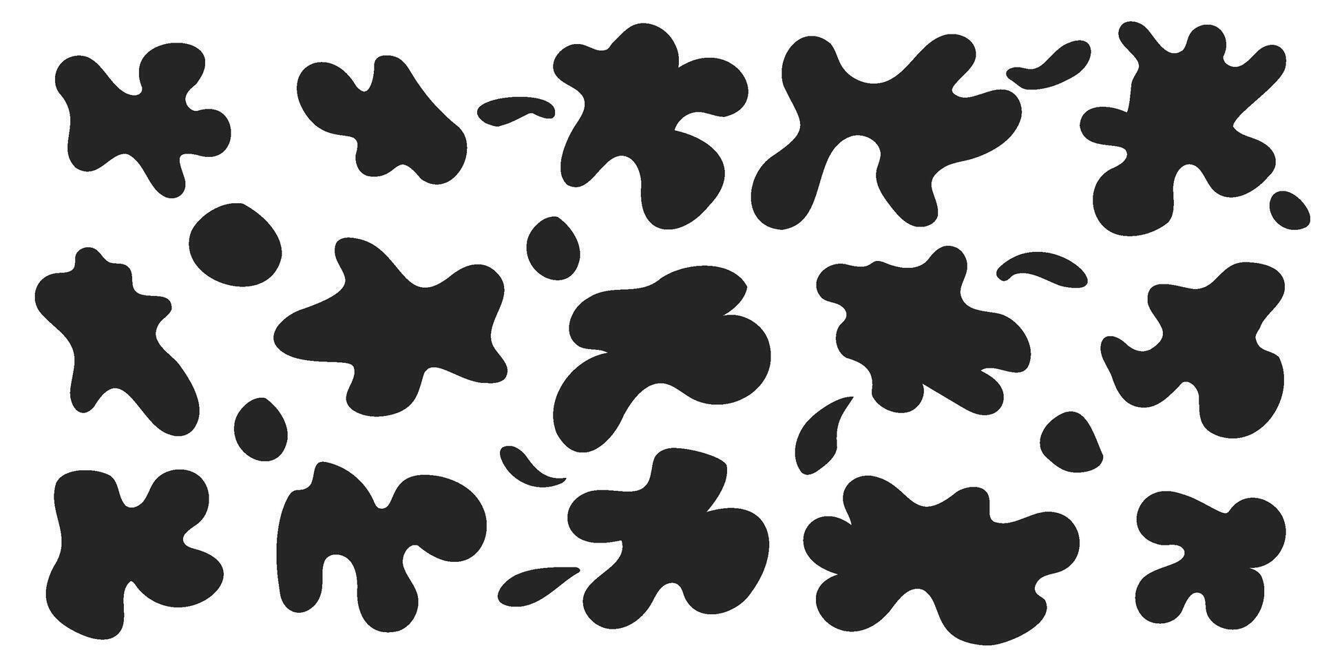 Set of organic irregular blob shapes. Black random deform spot fluid circle Isolated on white background. Organic amoeba Doodle drops Retro elements. Abstract rounded forms illustration vector