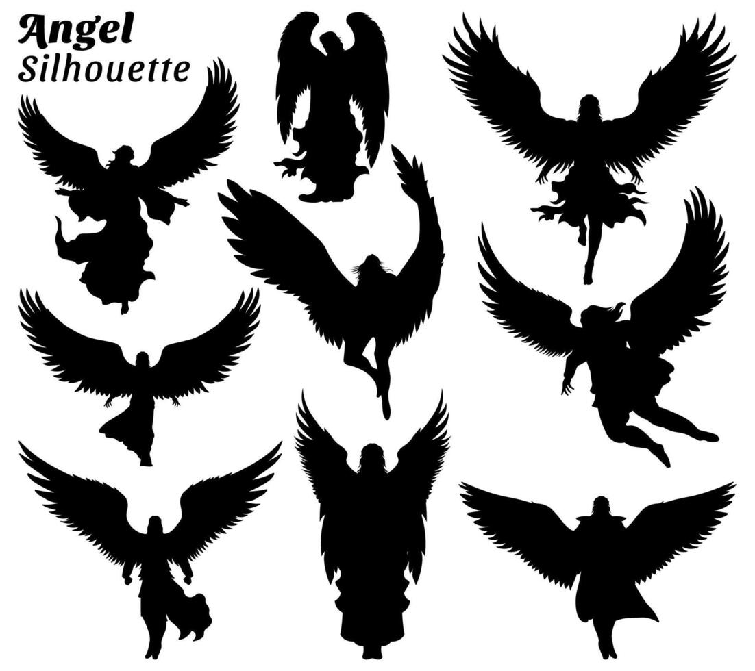 colección de ángel silueta ilustraciones vector