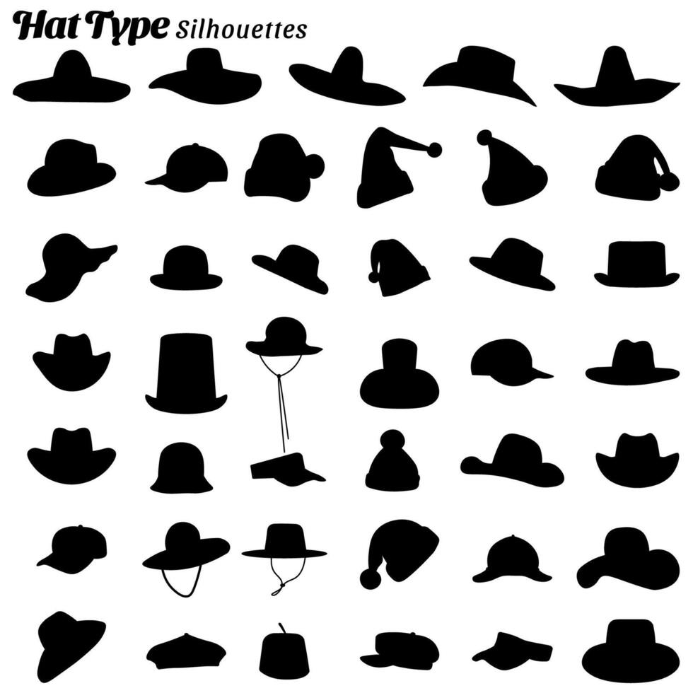 conjunto de silueta ilustraciones de tipos de sombreros vector