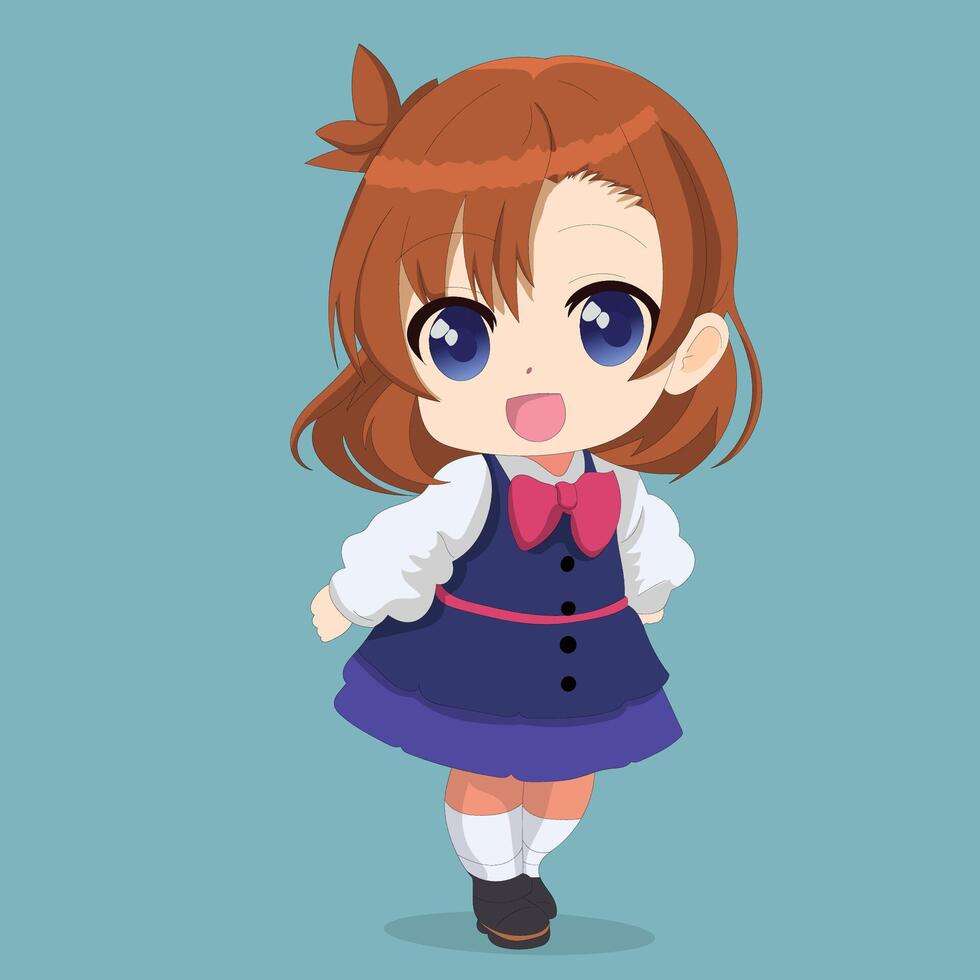Cute chibi girl character cartoon illustration vector