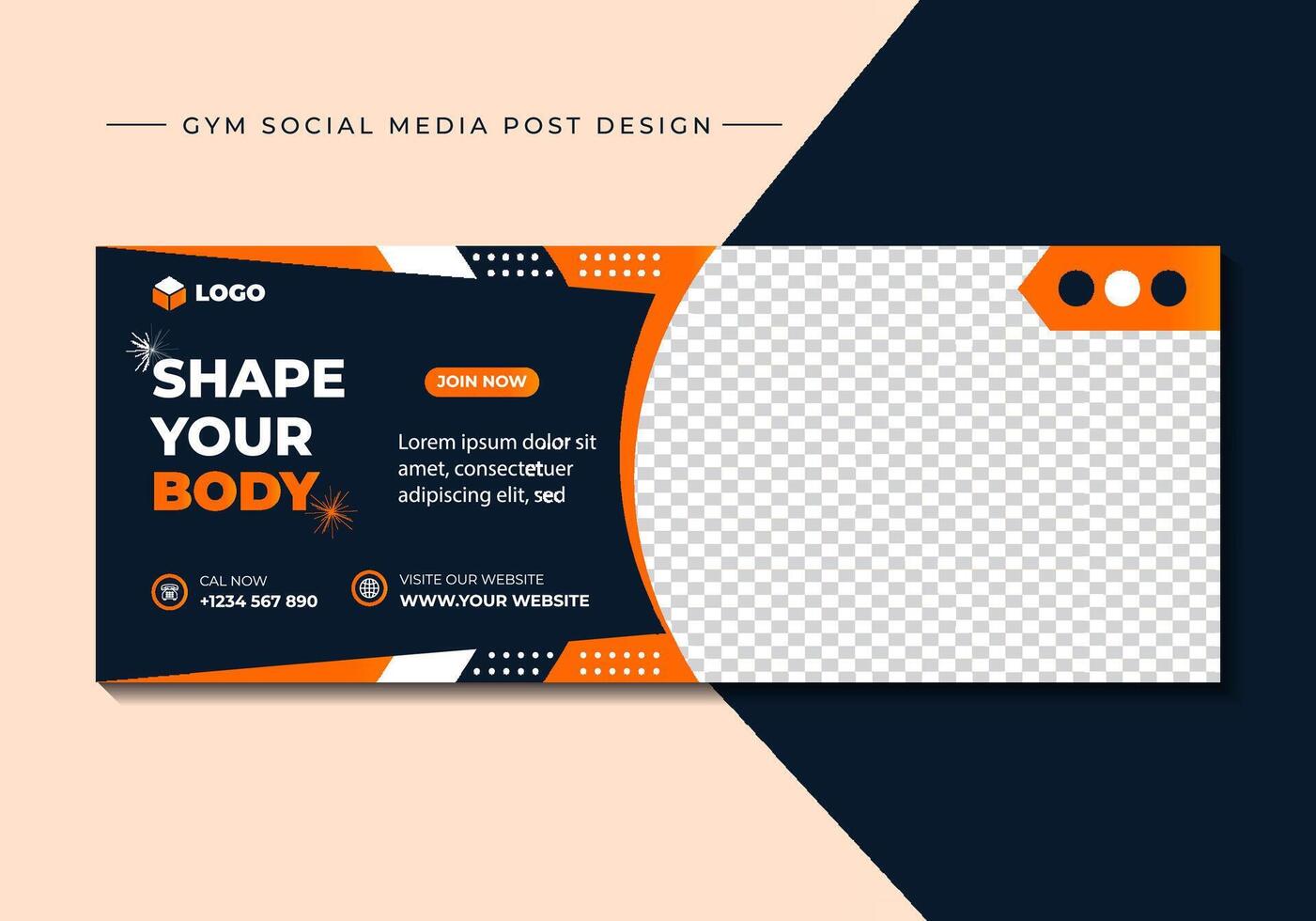 Gym, fitness, and sports social media post template design. Usable for social media, banner, and website. vector