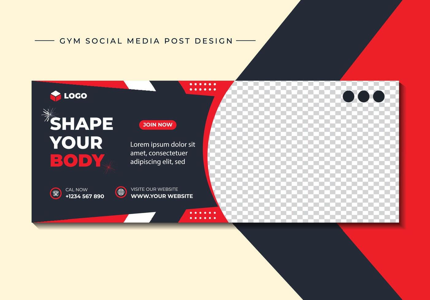 Gym, fitness, and sports social media post template design. Usable for social media, banner, and website. vector