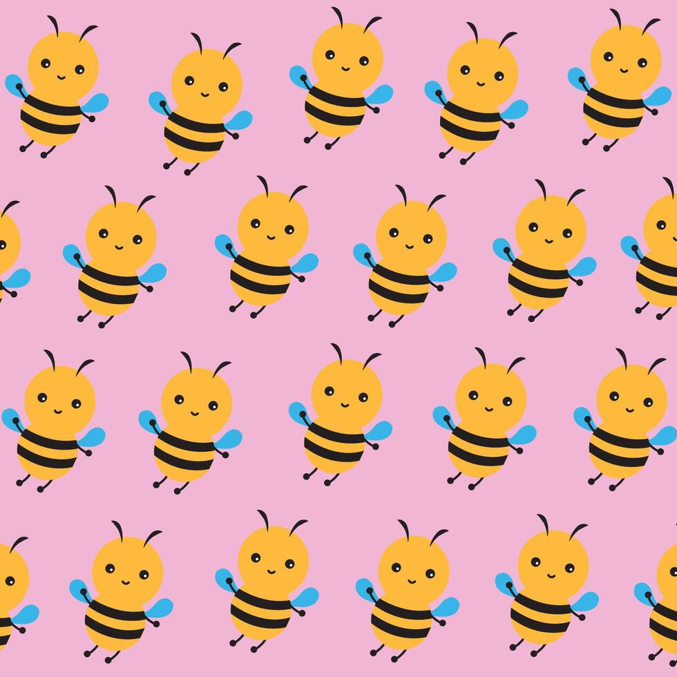 Pattern of cute flying bees vector