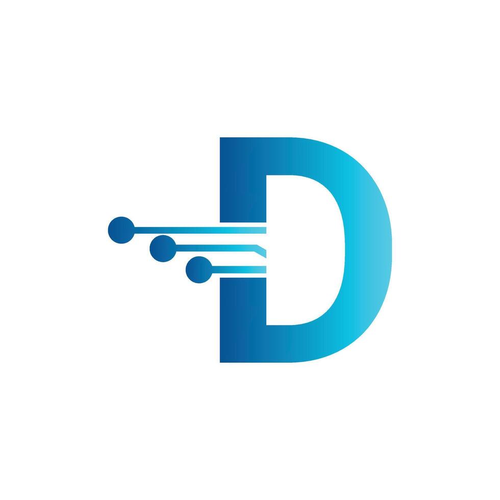 D letter tech logo, initial D for technology symbol vector