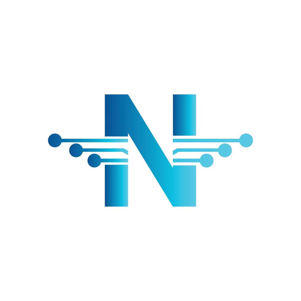 N letter tech logo, initial N for technology symbol vector