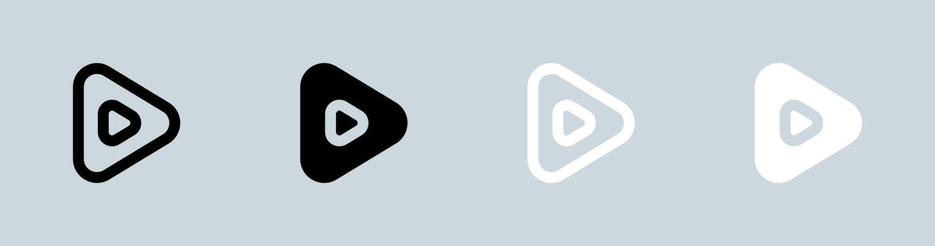Play button icon set in black and white. Media player signs illustration. vector