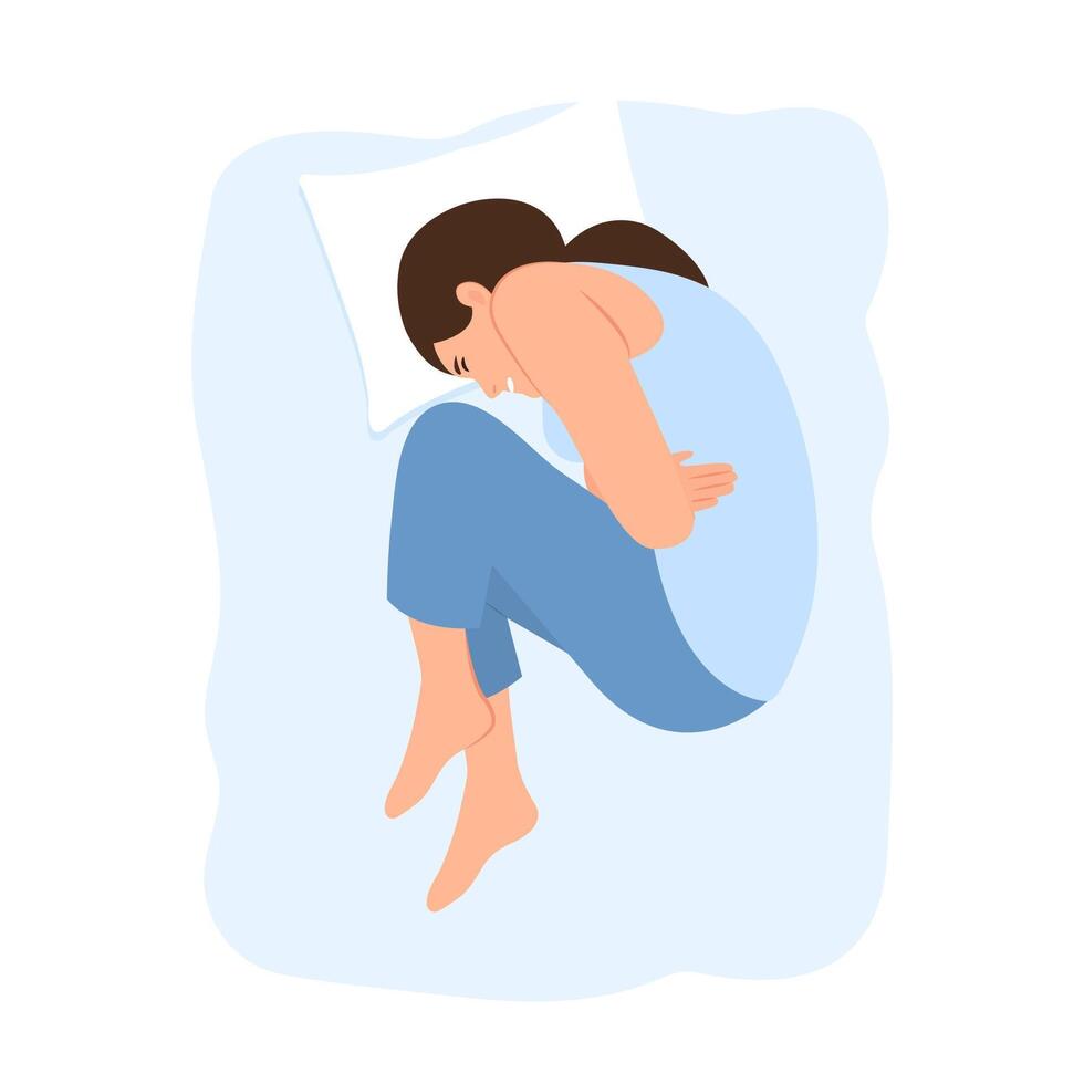 Woman suffering from abdominal pain, diarrhea, bloating,painful periods, inflammation of the appendages, uterus, ovaries. illustration isolated vector