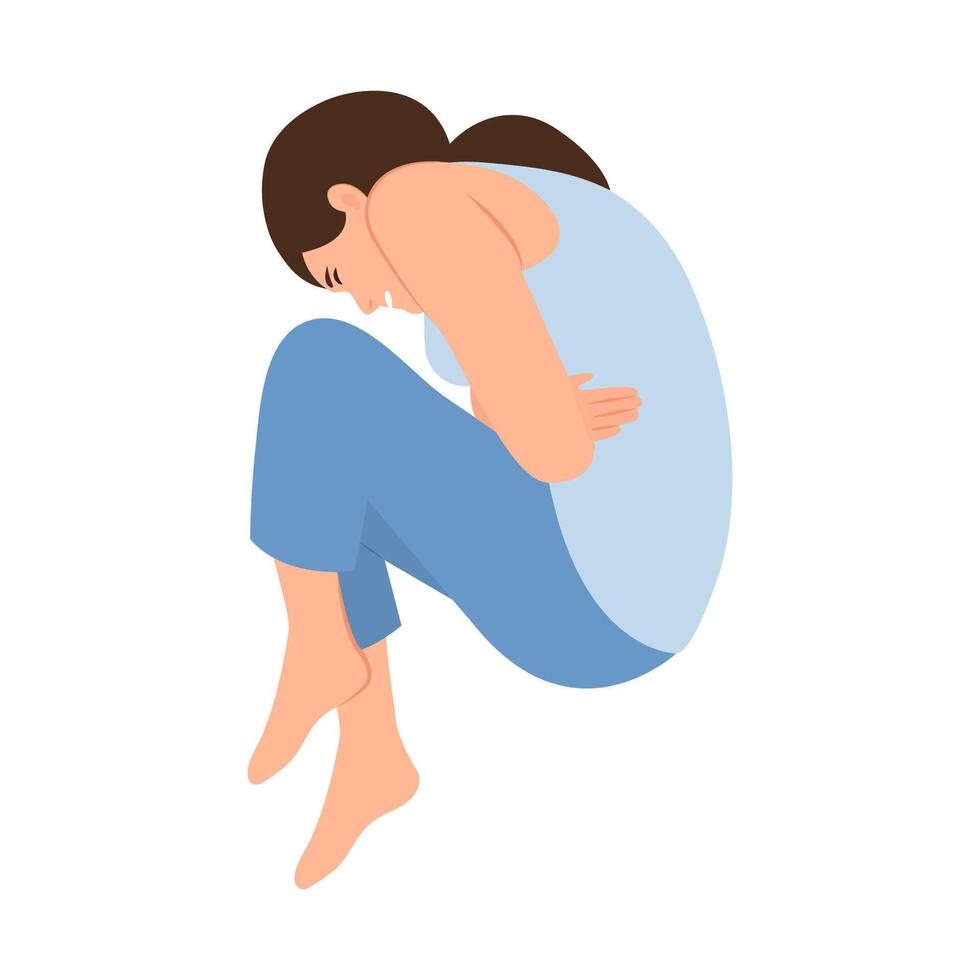 Woman suffering from abdominal pain, diarrhea, bloating,painful periods, inflammation of the appendages, uterus, ovaries. illustration isolated vector