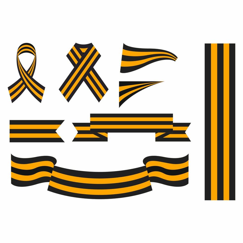 illustration for Victory Day on May 9th. A set for the decoration of a postcard. Black and orange festive St. George ribbon. vector