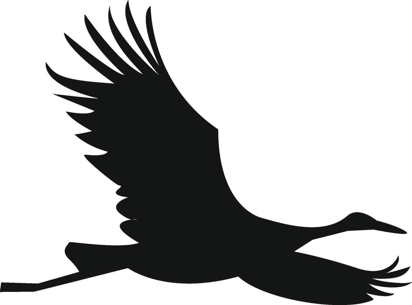 A black crane flying in the sky. A contour illustration for the design of a postcard. vector