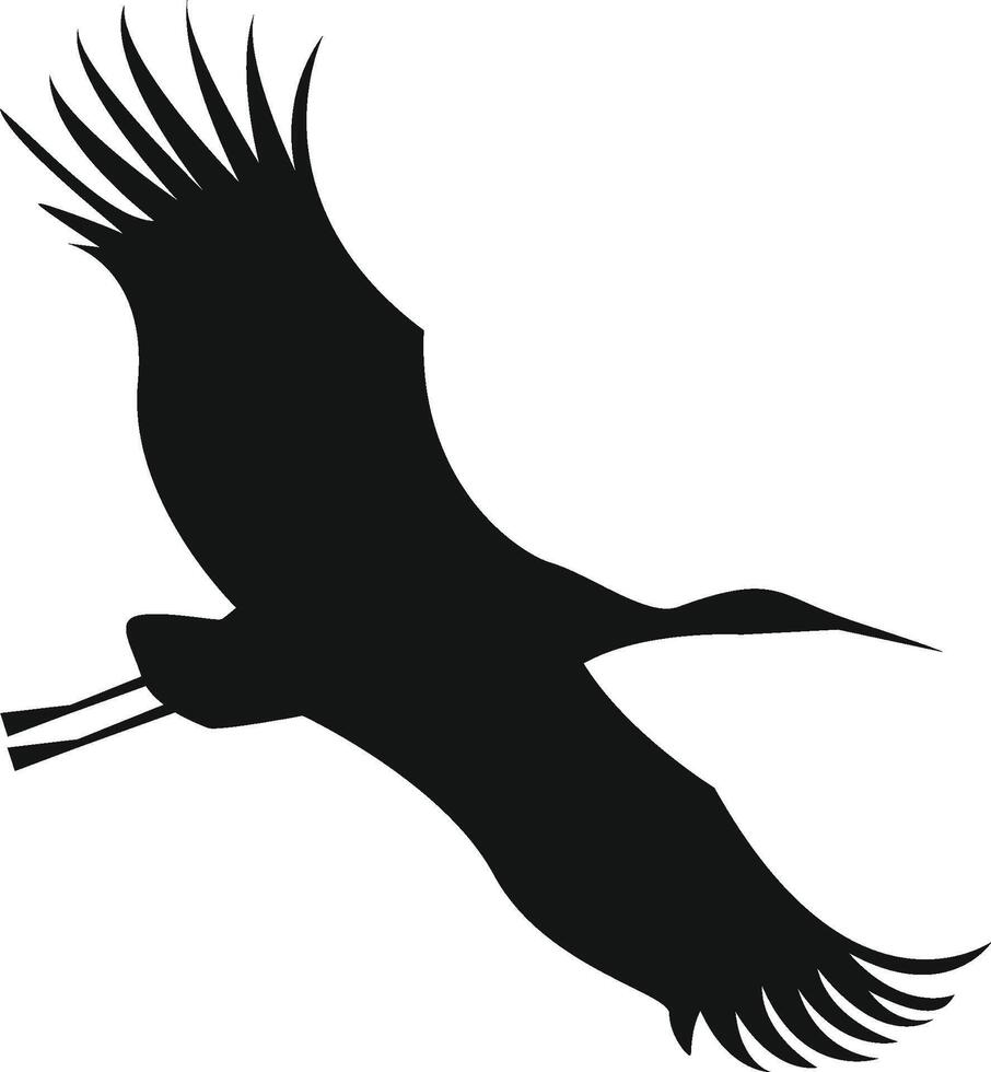 A black crane flying in the sky. A contour illustration for the design of a postcard. vector