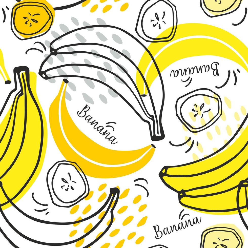 Seamless pattern with bananas on a white background. Doodle fruits. Cartoon design. vector