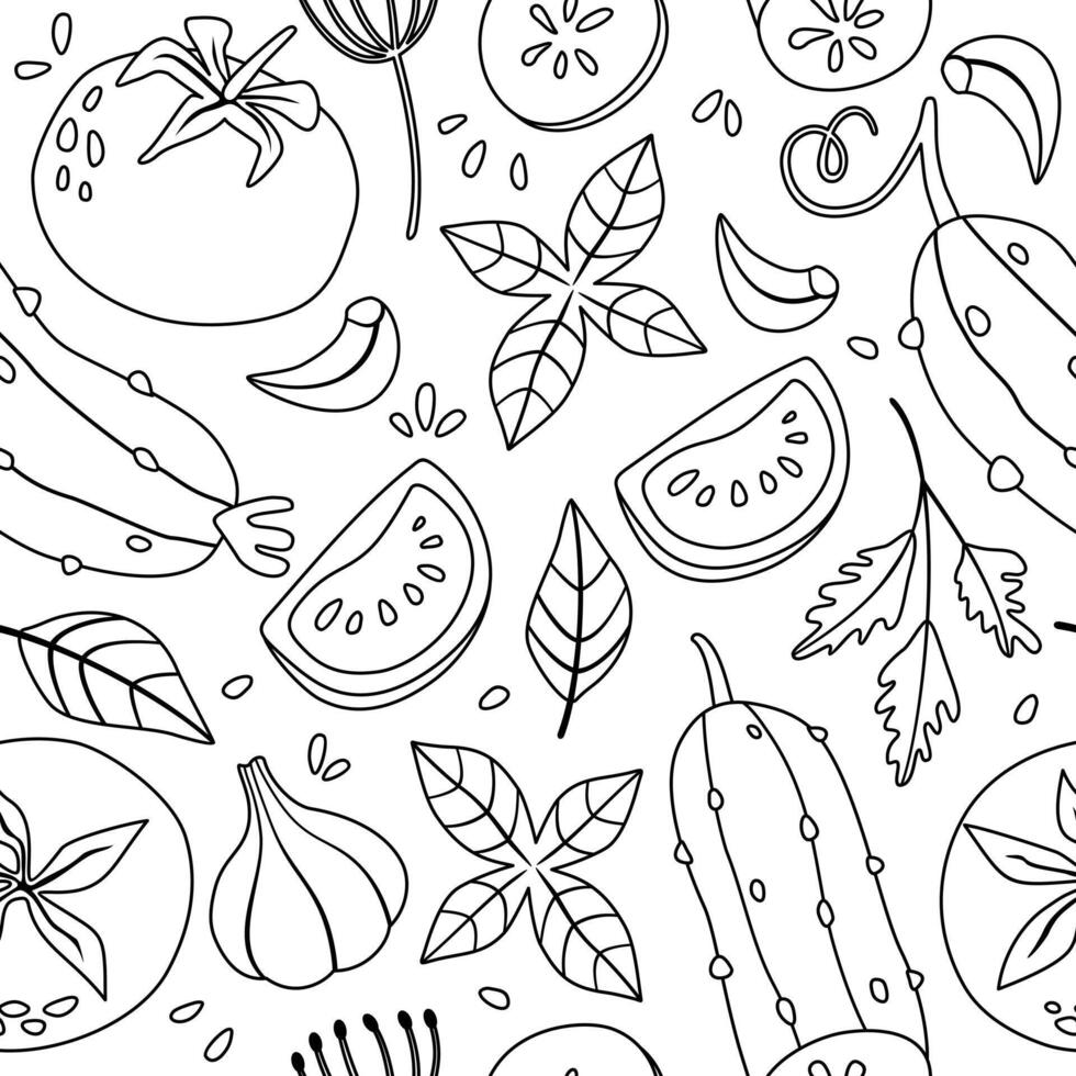 Pattern from doodle vegetables. texture for paper, textile, paper. Coloring for kids. vector