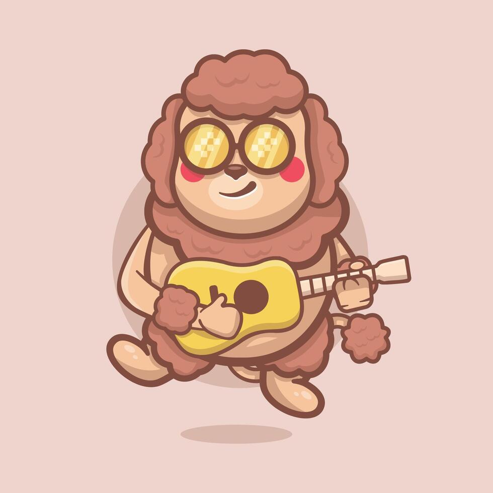 frio caniche perro personaje mascota jugando guitarra aislado dibujos animados vector
