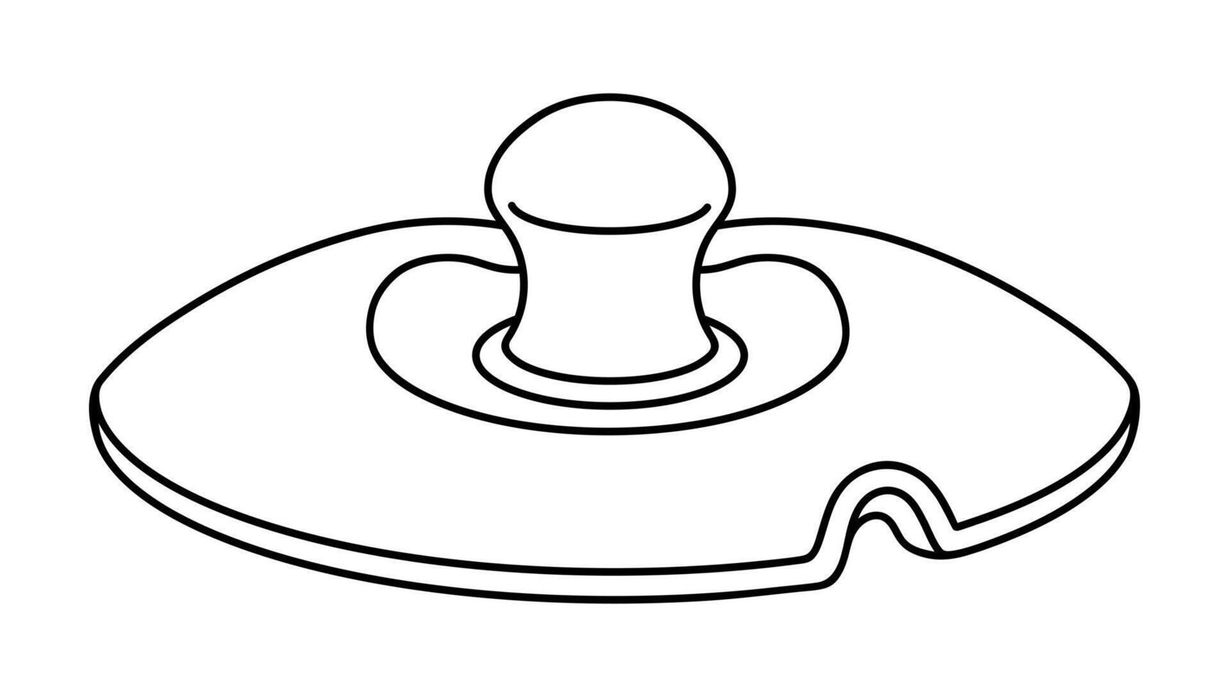 Porcelain lid icon. Elegant ceramic cap with a handle. Kitchen tool - cover for tureen, frying pan, pot. Hand drawn doodle isolated on white. A simple sketch of a vintage household utensil vector