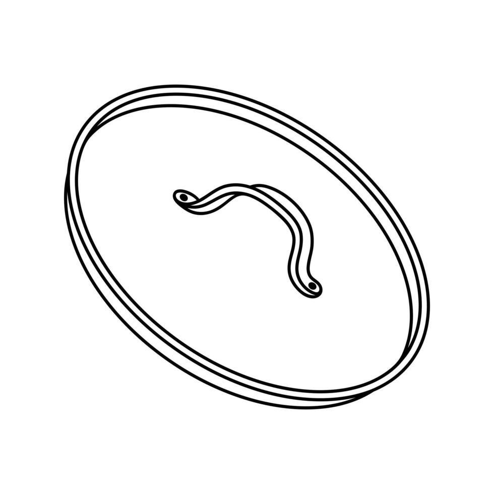 Lid icon. Glass transparent cap with a stainless steel handle. Kitchen tool - cover for frying pan, pot, dishes. Hand drawn doodle isolated on white. A simple sketch of household utensils vector