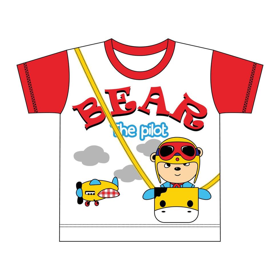 bear the pilot slogan typography illustration for cartoon style kids t-shirt design vector