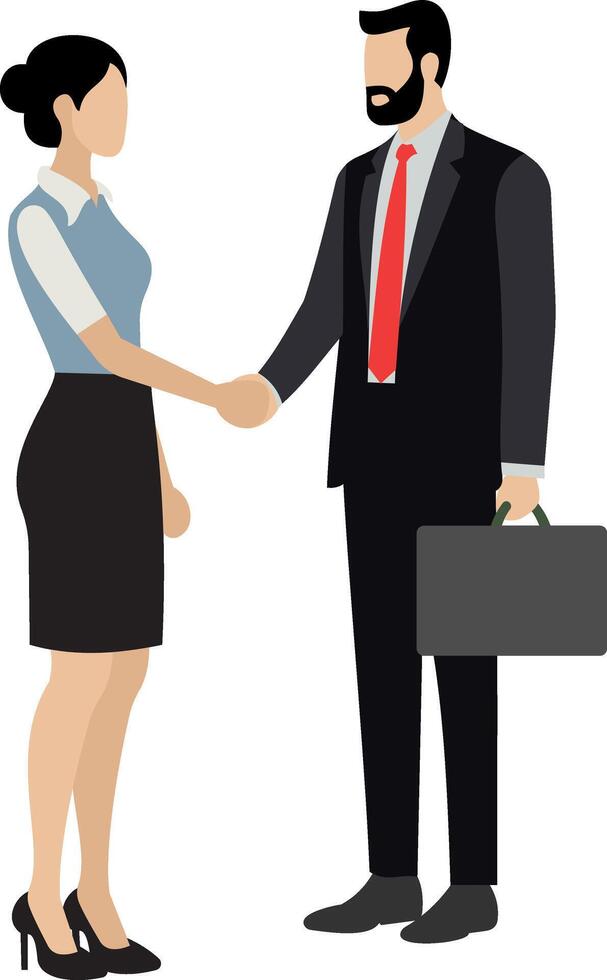 a businessman and woman shaking hands flat cartoon design. vector