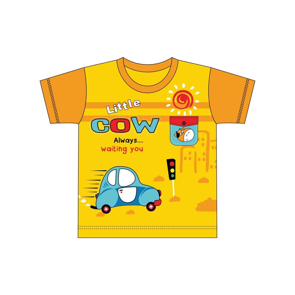 Design with slogan Little cow always waiting you for children's t-shirts. cartoon design template. illustration vector