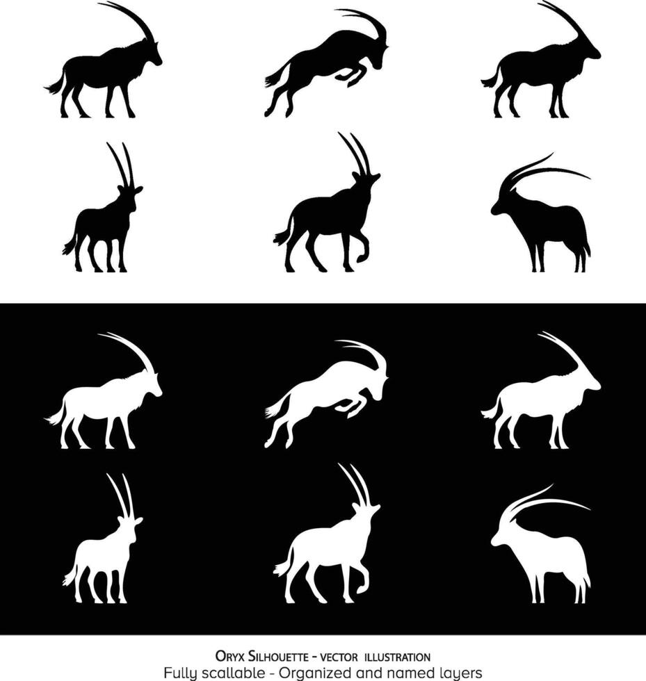 Iconic minimalistic Oryx Silhouette. National Animal pf Qatar, Namibia, Jordan, and Oman. illustration. vector