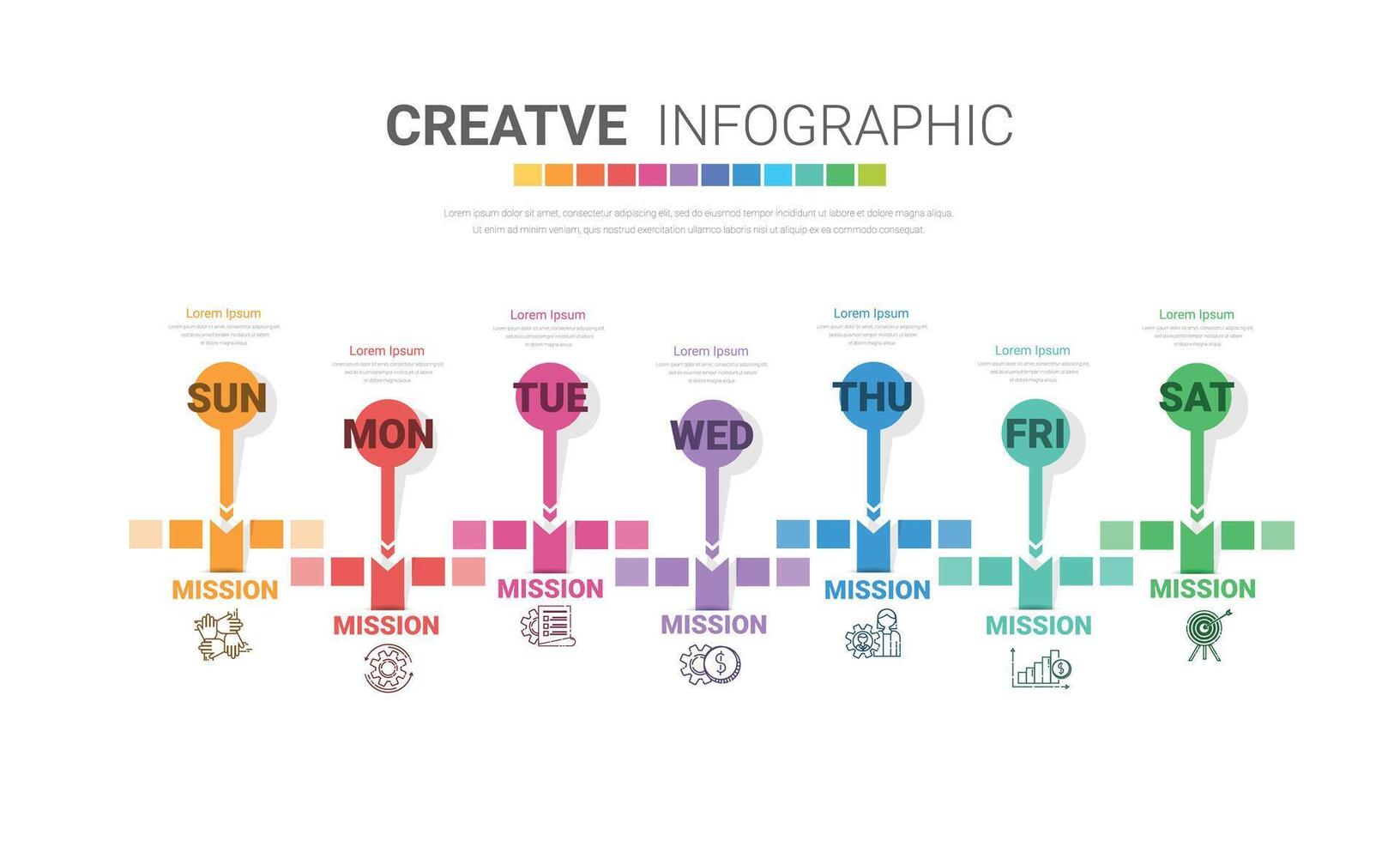 Timeline business for 7 day, 7 options, infographic design and Presentation can be used for workflow layout, process diagram, flow chart. vector