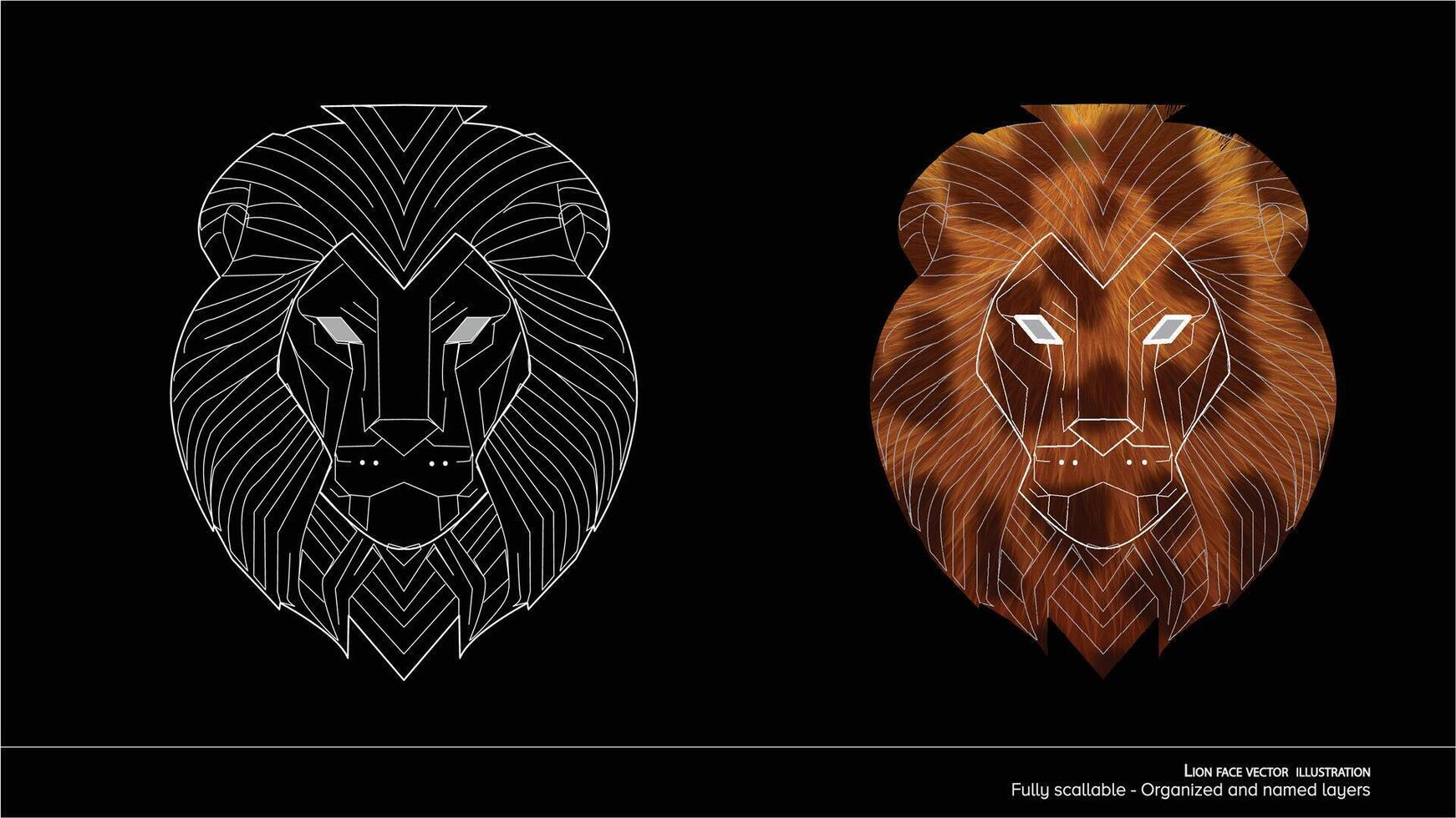 Lion Face Illustration - Detailed illustration of lion face - organized and named layers. animation ready. vector