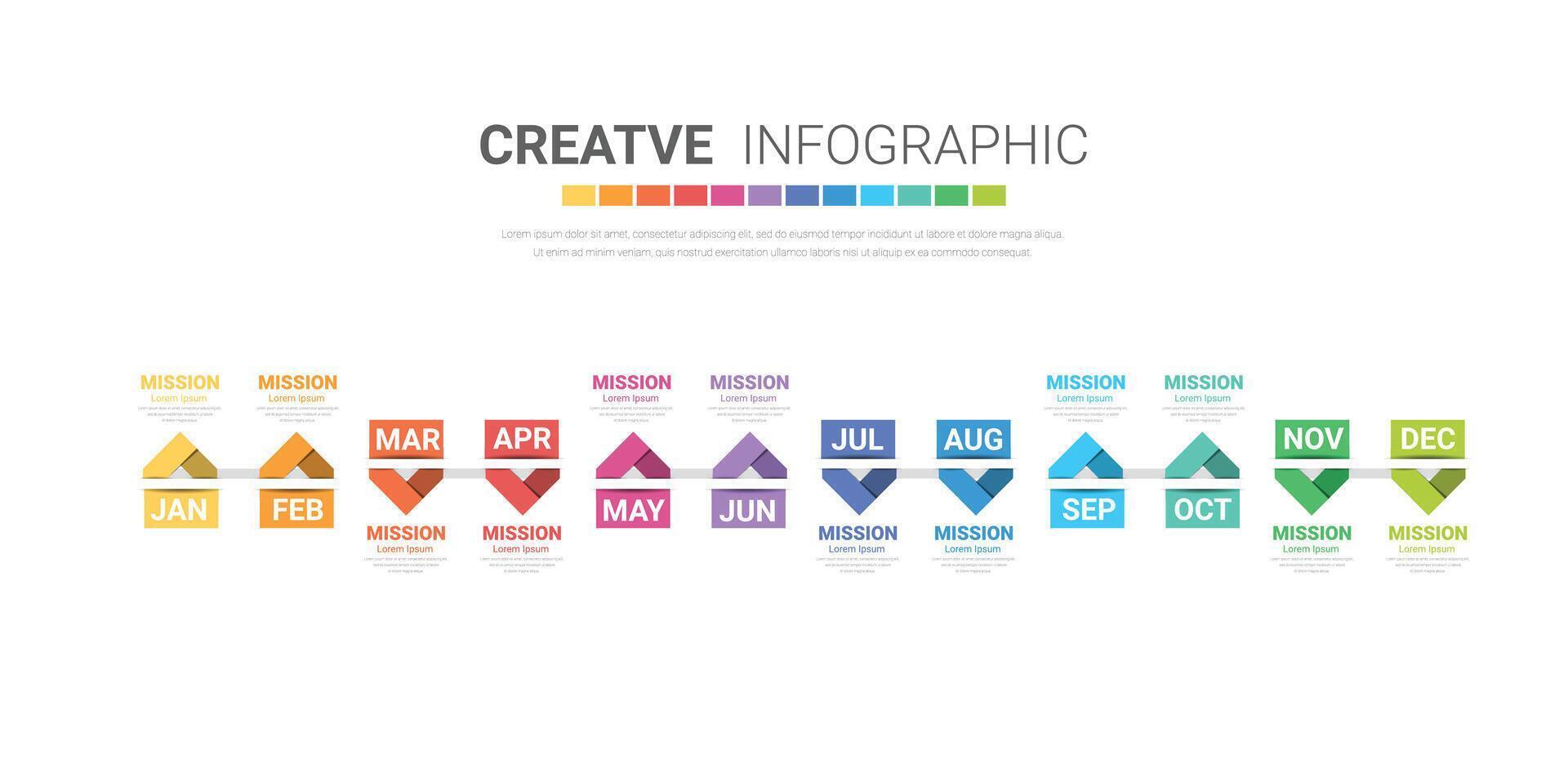 Presentation business infographic template, Timeline for 12 months, 1 year, can be used for workflow, process diagram, flow chart. vector