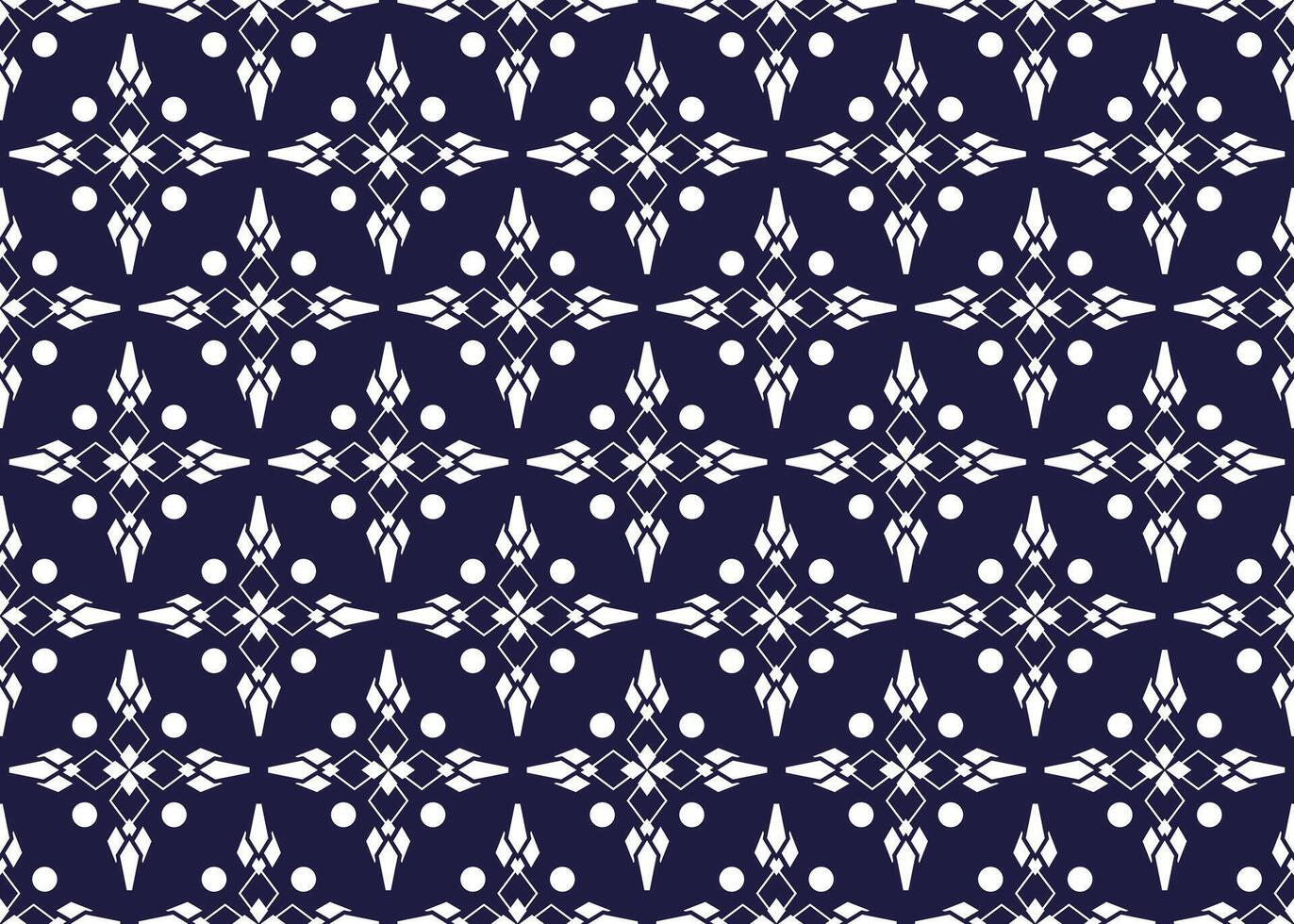 blanco símbolo flores formar en oscuro azul fondo, étnico tela sin costura modelo diseño para paño alfombra fondo de pantalla envase etc. vector