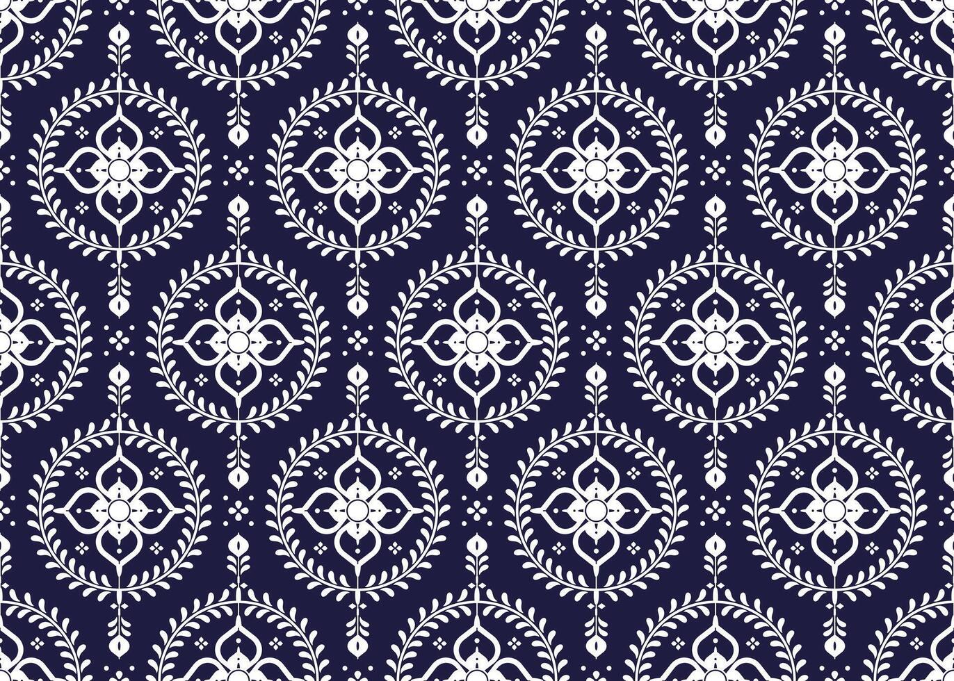 Symbol white floral seamless pattern on a dark blue background vector