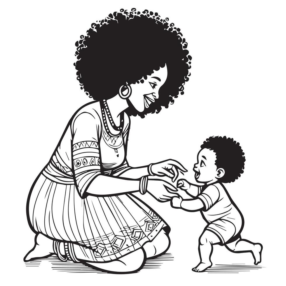 Happy mothers day line art illustrations for coloring book, children book. vector