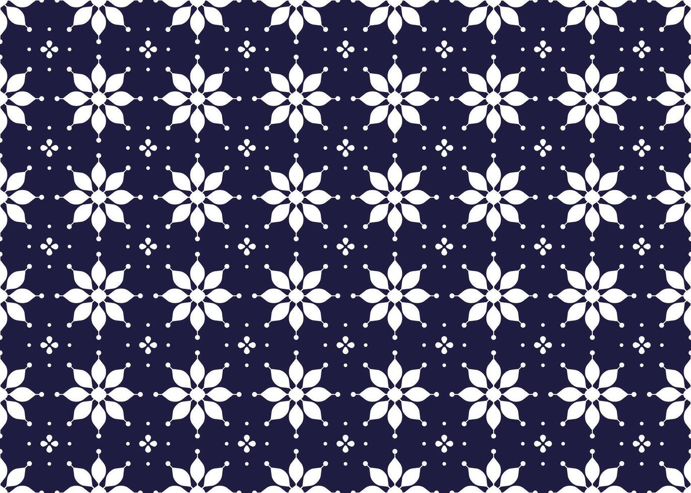 Symbol geometric white flowers design on dark blue background seamless fabric ethnic pattern for cloth carpet wallpaper wrapping etc. vector