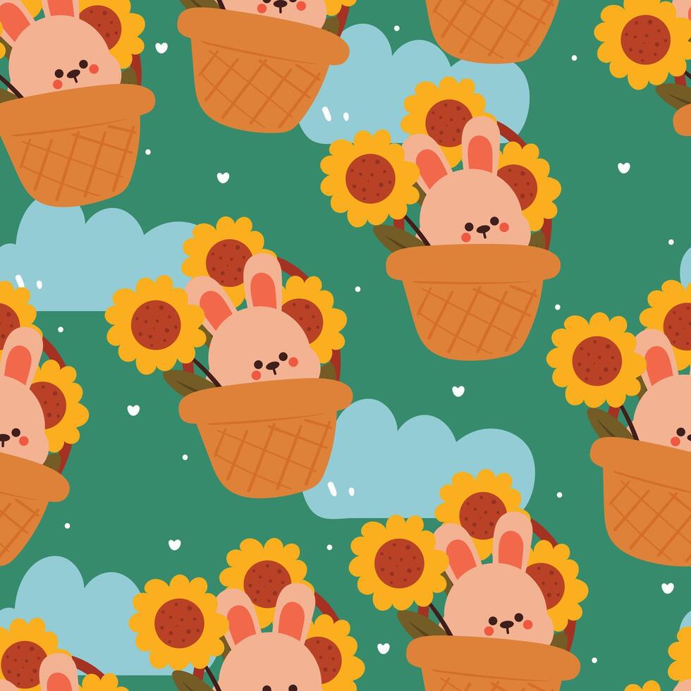seamless pattern cartoon cute bunny inside a basket. cute animal drawing for wallpaper and background vector