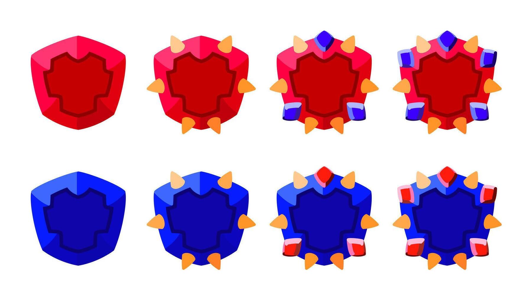 Red and blue badge shields with gemstones. Perfect for games. vector