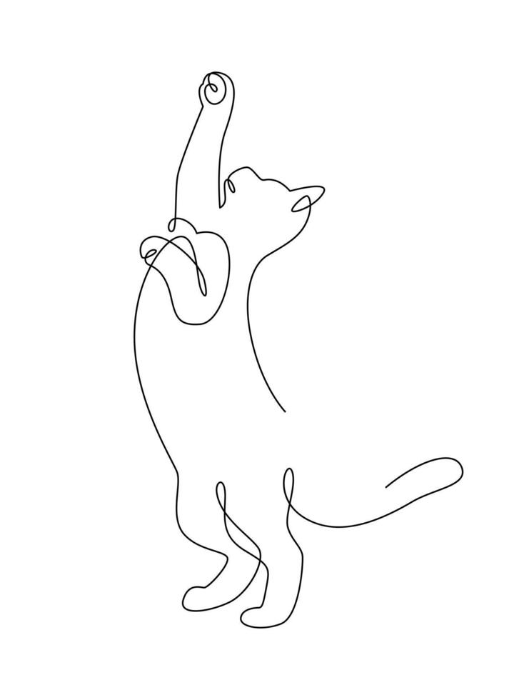 Continuous line drawing cat standing with front legs raised. Front view single linear decorative design concept. Cat in one line for logo, Advertising. design illustration. vector