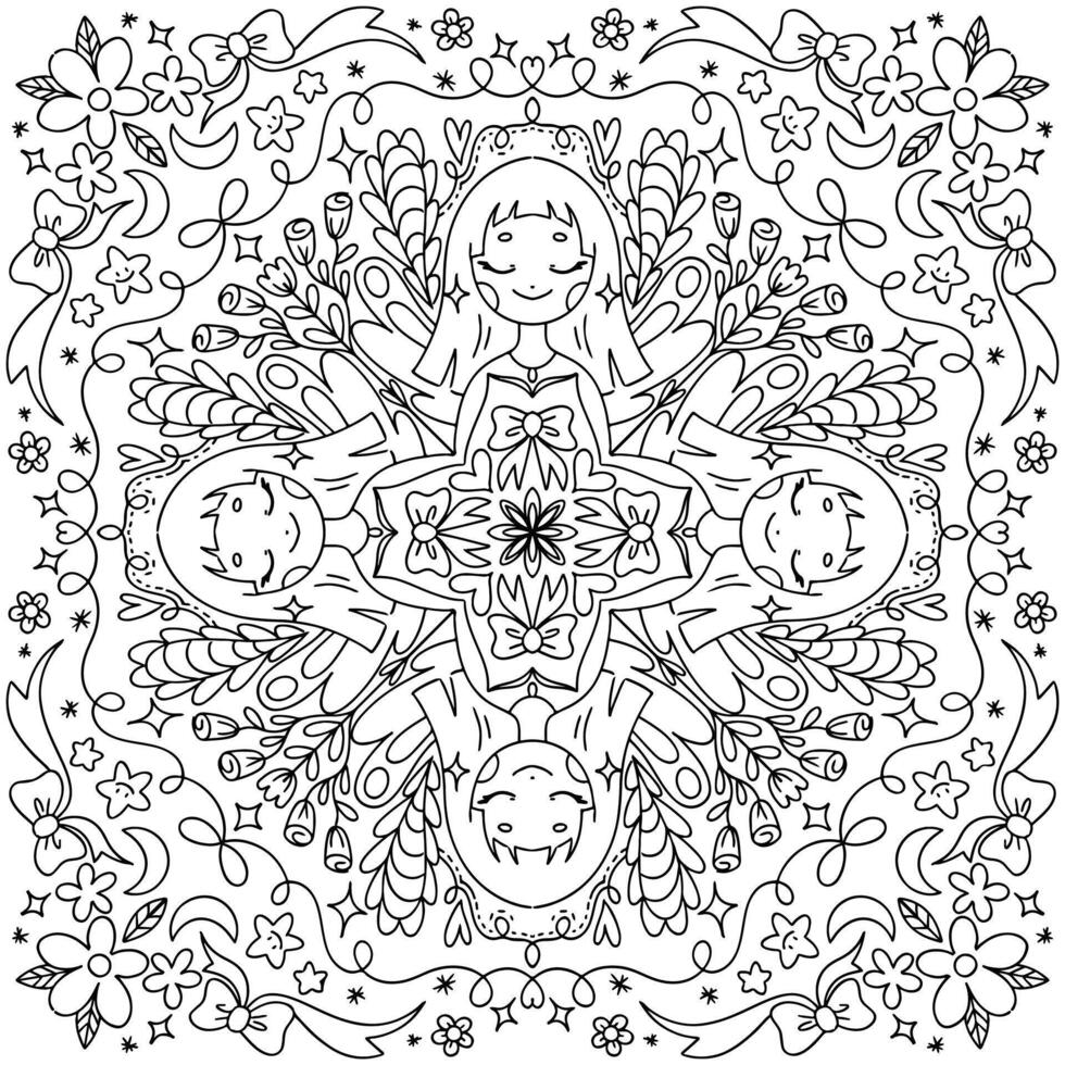 flat design abstract outline mandala adult coloring page printable vector