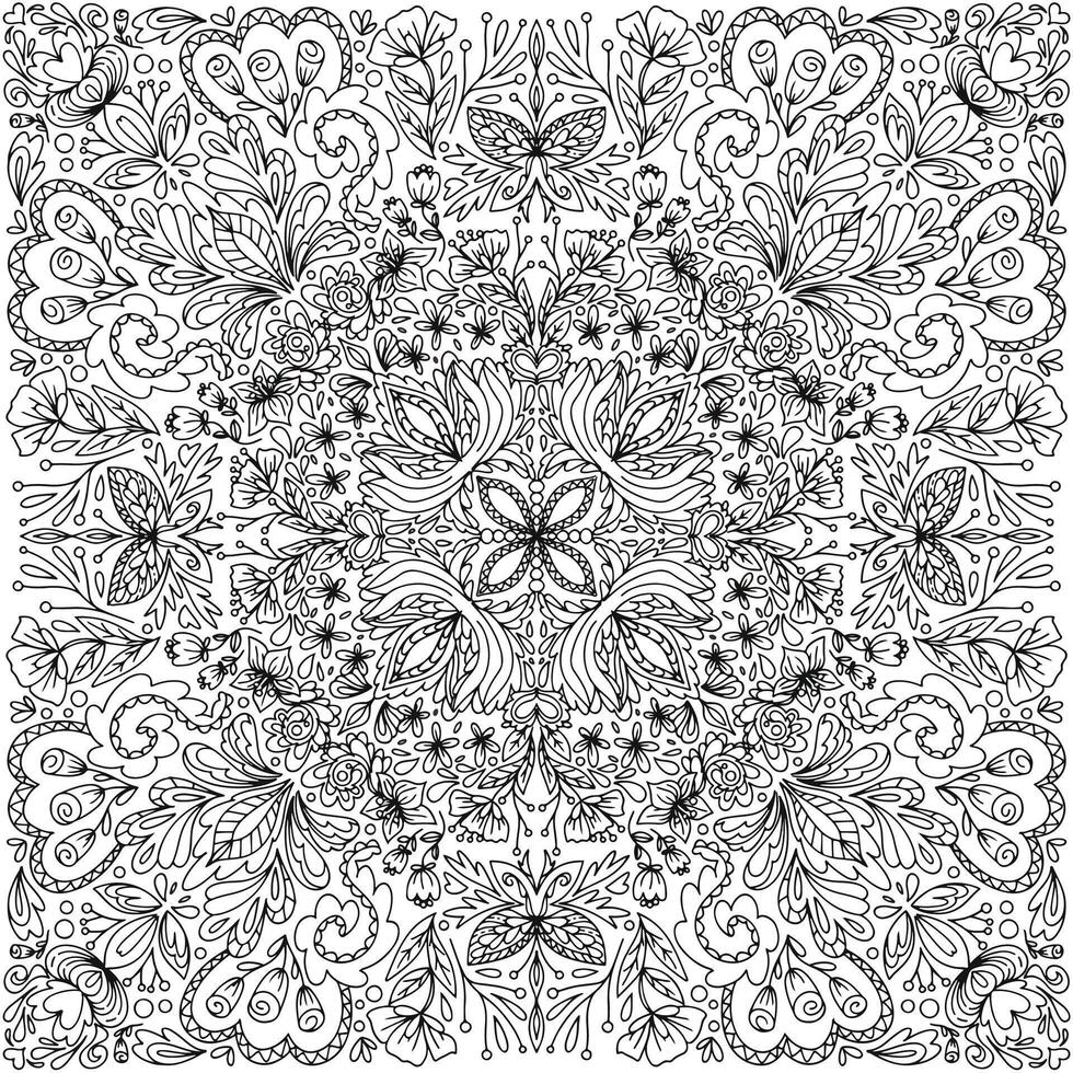flat design abstract outline mandala adult coloring page printable vector