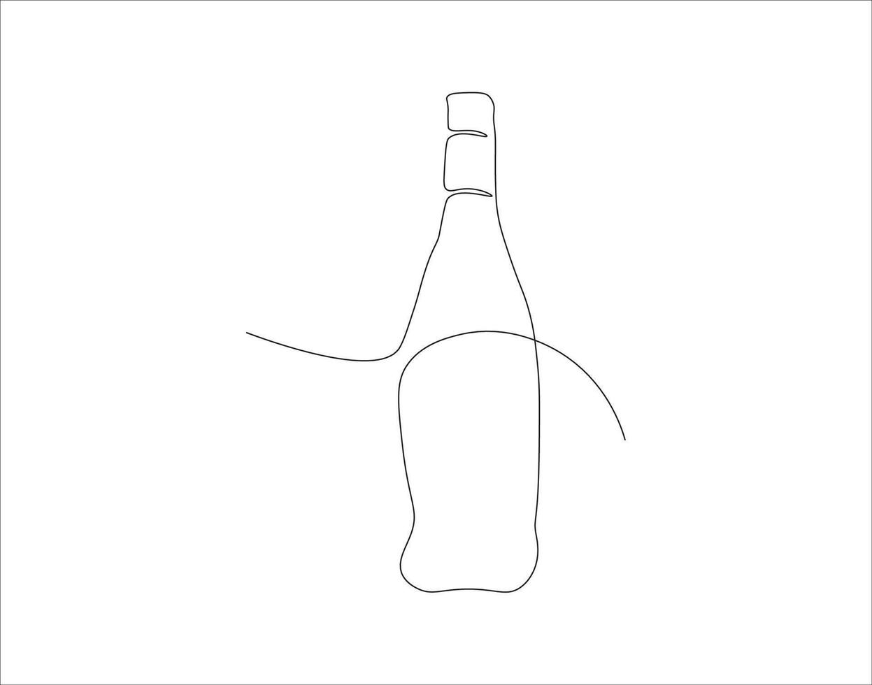 Continuous Line Drawing Of Wine Bottle. One Line Of A Bottle Of Wine. Wine Bottle Continuous Line Art. Editable Outline. vector