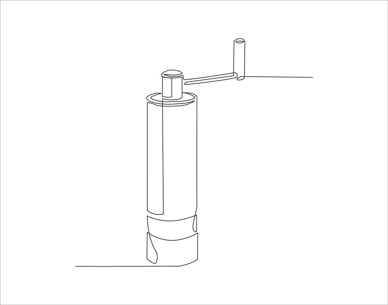 Continuous Line Drawing Of Manual Coffee Grinder. One Line Of Coffee Grinder. Grinder Continuous Line Art. Editable Outline. vector
