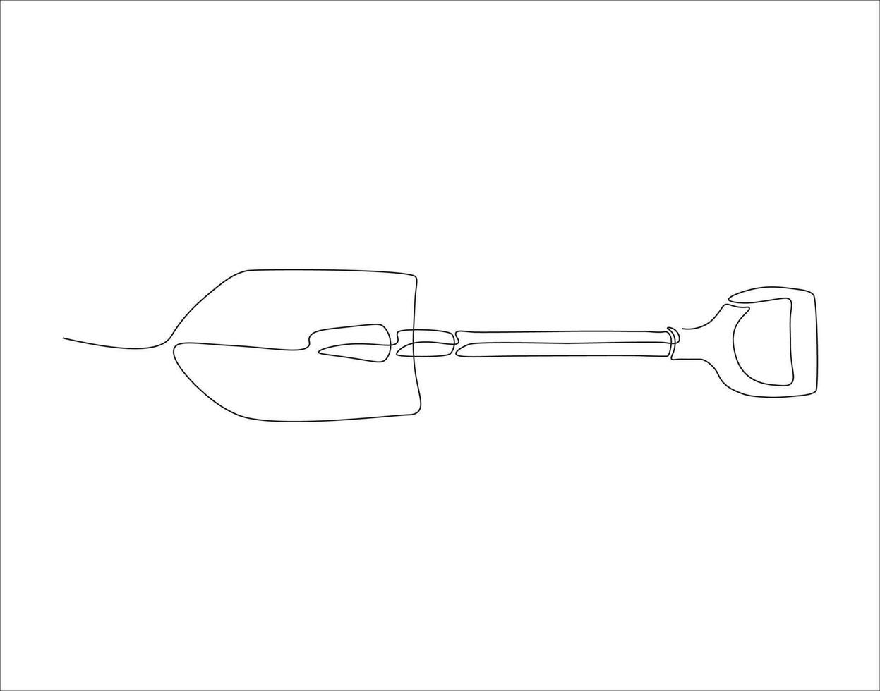 Continuous Line Drawing Of Shovel. One Line Of Shovel. Gardening Tool Continuous Line Art. Editable Outline. vector