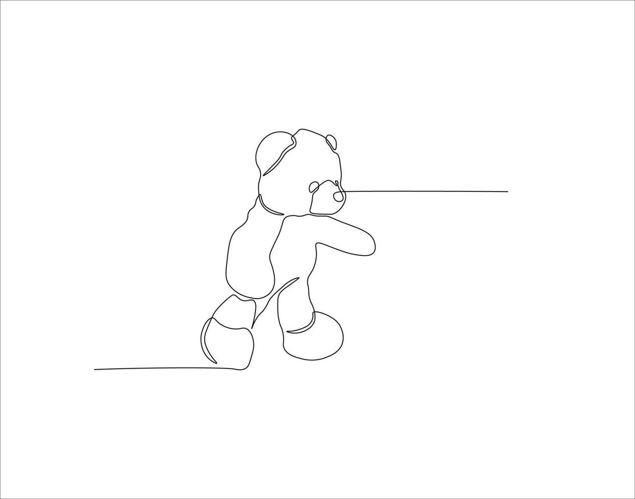 Continuous Line Drawing Of Teddy Bear. One Line Of Teddy Bear. Doll Continuous Line Art. Editable Outline. vector
