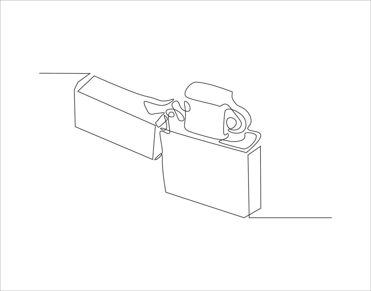 Continuous Line Drawing Of Lighter. One Line Of Lighter. Lighter Continuous Line Art. Editable Outline. vector
