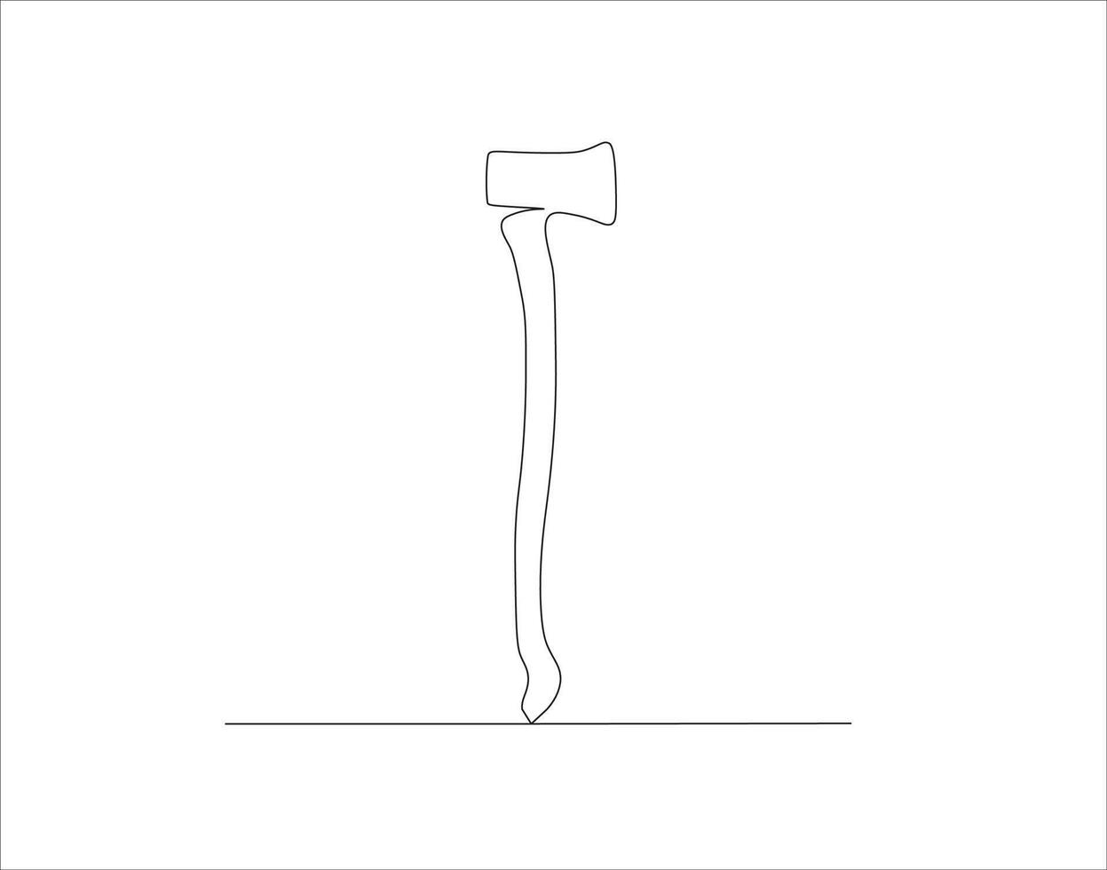 Continuous Line Drawing Of Axe. One Line Of Axe. Hatchet Continuous Line Art. Editable Outline. vector