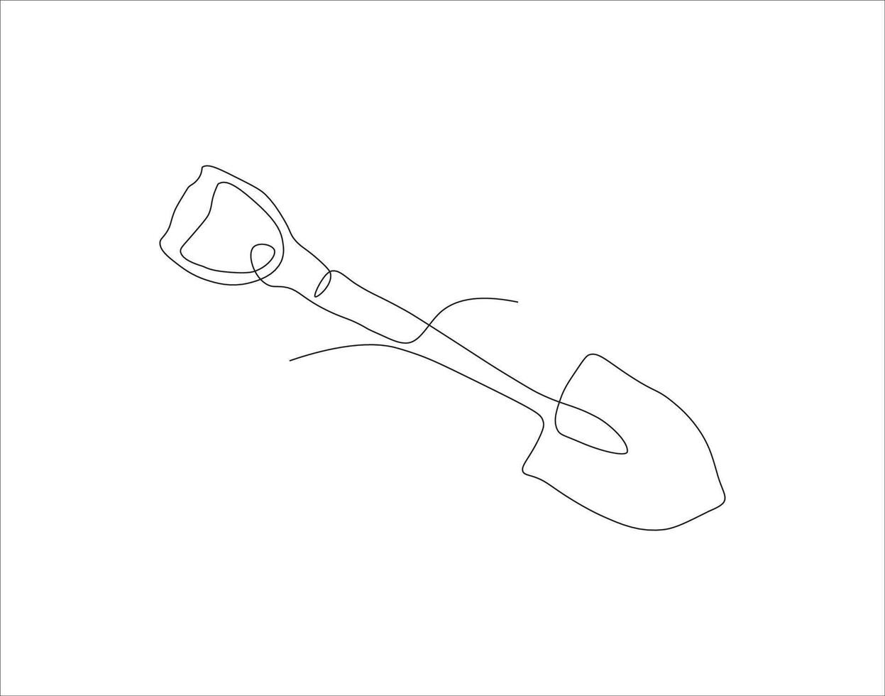 Continuous Line Drawing Of Shovel. One Line Of Shovel. Gardening Tool Continuous Line Art. Editable Outline. vector