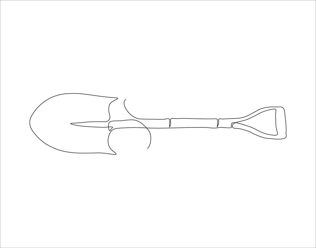 Continuous Line Drawing Of Shovel. One Line Of Shovel. Gardening Tool Continuous Line Art. Editable Outline. vector